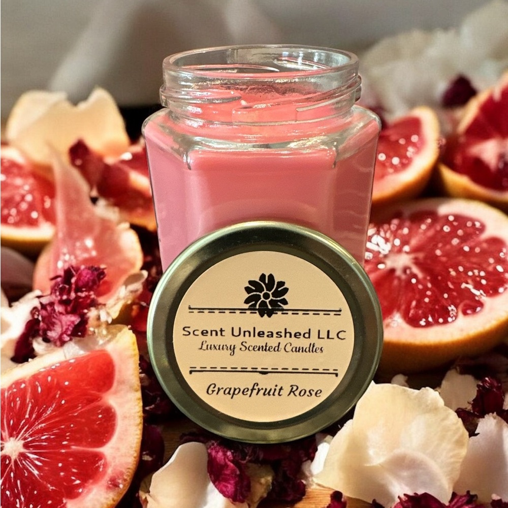 GRAPEFRUIT ROSE PREM, SCENT UNLEASHED LLC LUXURY HAND POURED SCENTED CANDLES